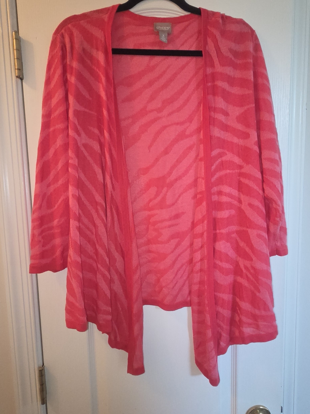 Chico's Pink Zebra-Pattern Open Cardigan